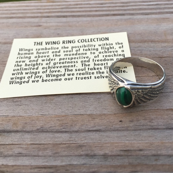 Medium Eagle Wing Ring .925 Sterling Silver w/ genuine Malachite gem USA - Picture 3 of 8